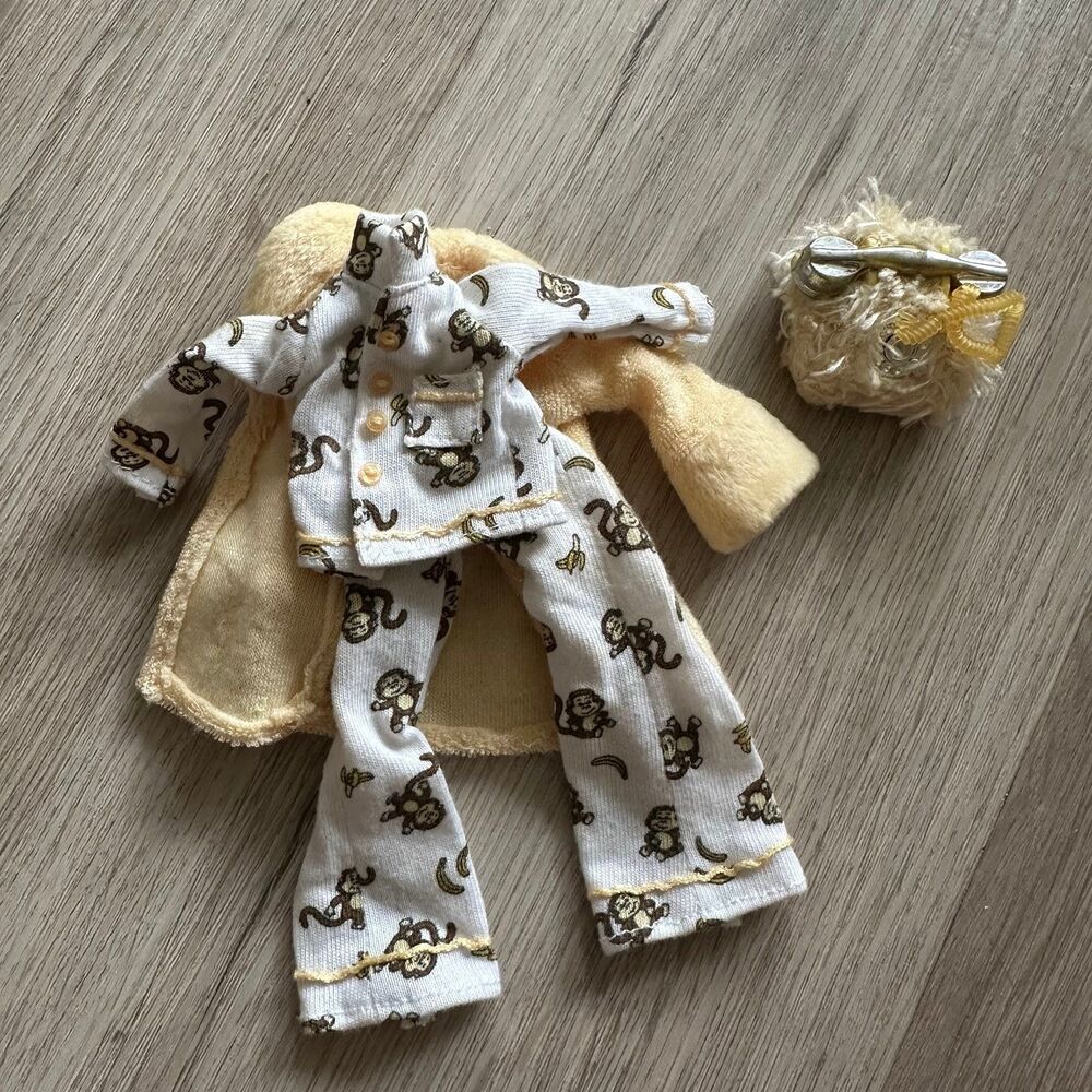 Bratz Doll Monkey Print Pajamas Top & Pants - Yellow Robe - Furry Rotary Phone